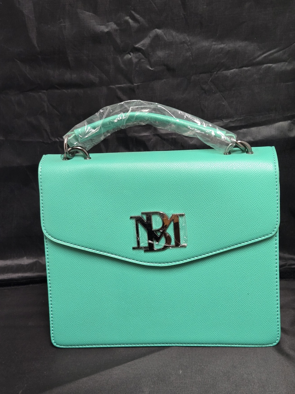 Badgley Mischka Turquoise Top-Handle Satchel with Logo Accent And Strap